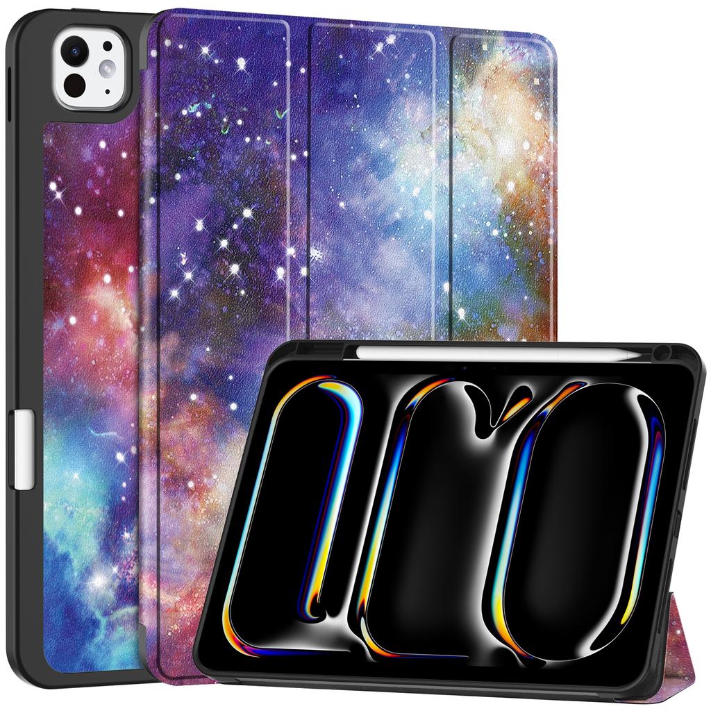 Dla iPada Pro 11 (2024) Etui z nadrukiem wzoru PU Skórzane Trójskładane Etui z podstawką i miejscem na długopis