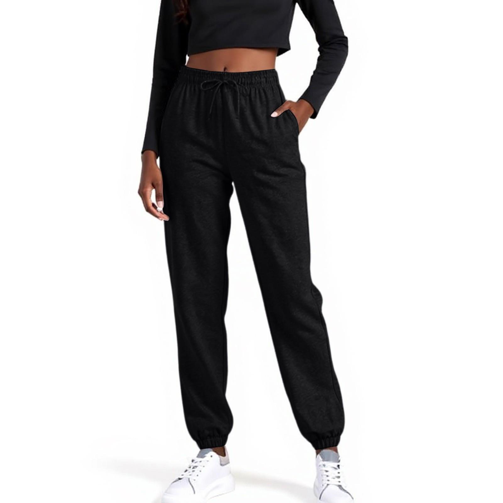 

Женские модные однотонные брюки прямого кроя с высокой талией, кулиской, карманами и эластичной талией, повседневные брюки L чёрный