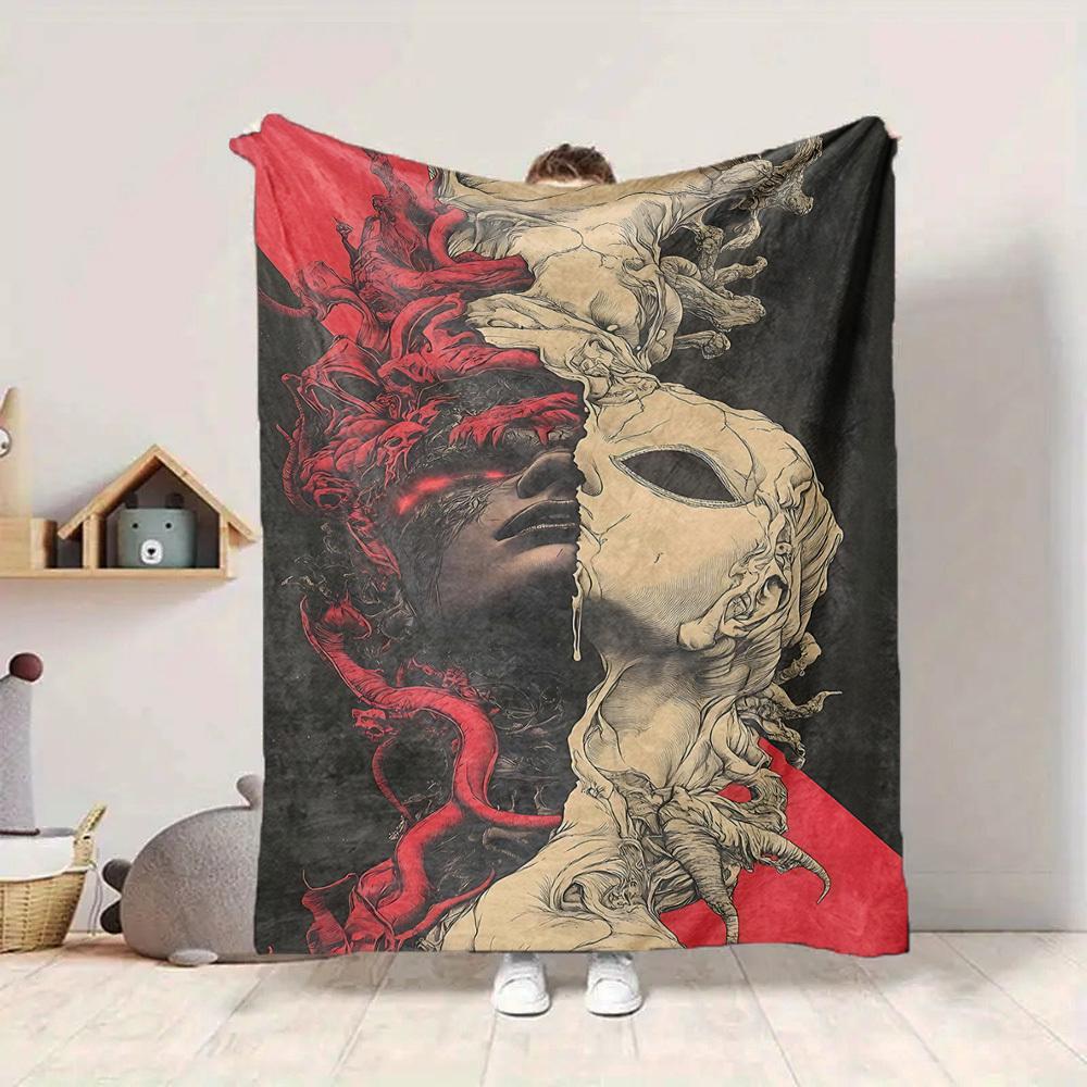 1pc Heart Mask Blanket, Lightweight Flannel Throw Blanket For Sofa, Bed, Travel, Camping, Living Room, Office247