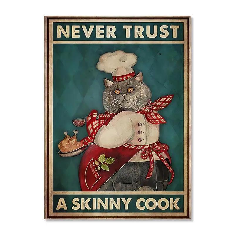 Vintage Black Cat Canvas Painting Funny Art Animal Reading Drinking Coffee Posters Living Room Decor