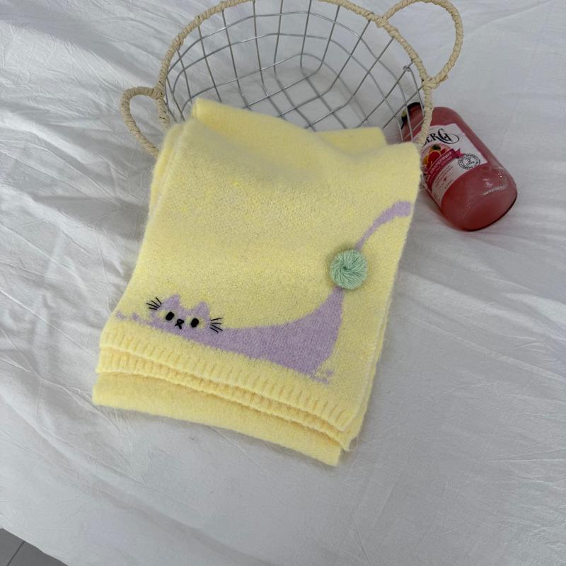

Зима 2025 Милый вязаный шарф-манишка в корейско-японском стиле с котенком для женщин жёлтый