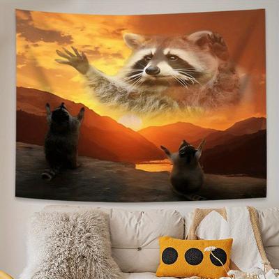 Raccoon Sunset Art Digital Printing Polyester Wall Tapestry Suitable for Use In Living Rooms Bedrooms Offices Bars Party