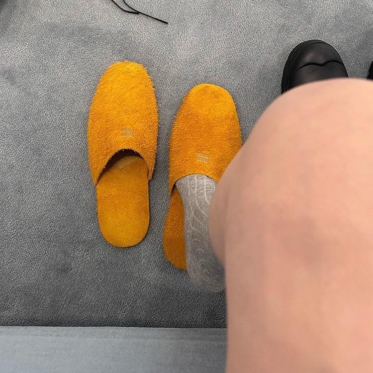 Soft leather version~ miu's lazy bag head and half slippers for women to wear 2025 new comfortable one-pedal flats
