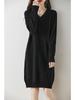Women's V-Neck Mid-Length Cashmere Knit Dress - Loose Sheath Pullover, 100% Pure Cashmere