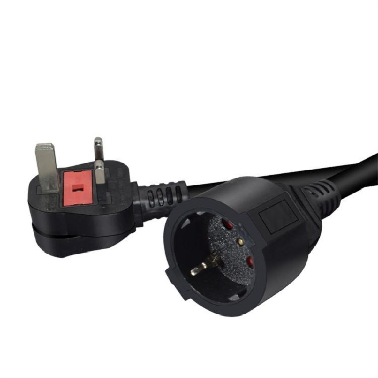 Portable Use Cable, EU 4.8mm Female Receptacle with British Three Pin Male End, Black Three Wire Cord for Mains Matching
