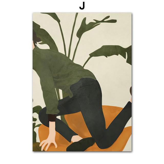 Books Illustration Tropical Monstera Girl Cheetah Boho Wall Art Canvas Painting Poster and Prints Pictures for Living Room Decor