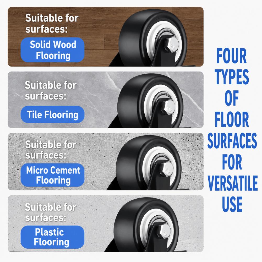 Durable 1.5" 2" 3" Caster Wheels With Brake Black Swivel Caster Heavy Duty Roller Wheels