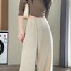Beige Linen Narrow Version Wide-leg Pants for Women In Summer Thin High Waist Drape Slimming High-end Straight-leg Pants