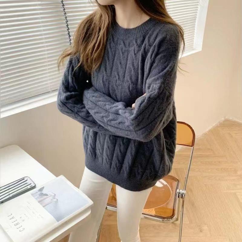 

New fashion lazy style bottoming sweater women s autumn and winter loose thickened top wearing knitted sweater tide average size серый