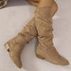 Fashion Women's Pleated Design Chunky Heeled Boots Autumn Winter Fashion Knee High Boots Women Plus Size 43 Loose Long Botas Mujer 2025