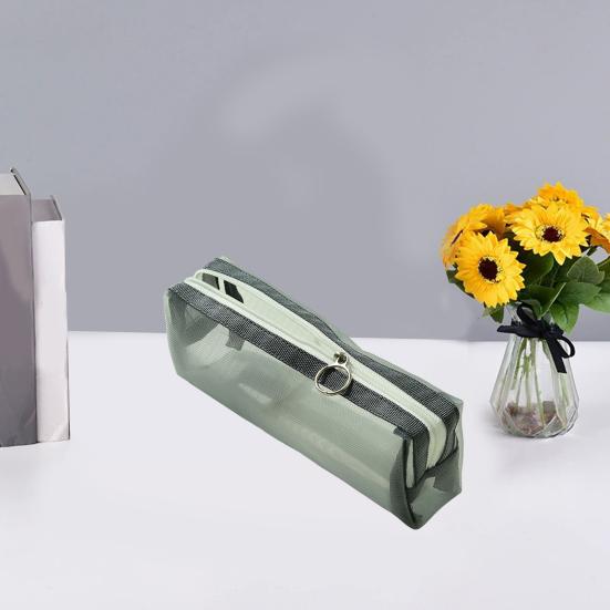Pencil Pouch with Zipper Large Capacity Wear Resistant Solid Color Transparent Mesh