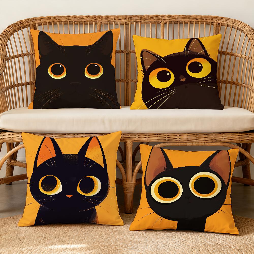 Cushion Cover Soft Case Cat For Sofa Cartoon Living Room Home Comfortable Office Cute Decor Protective Pillow Black Covers