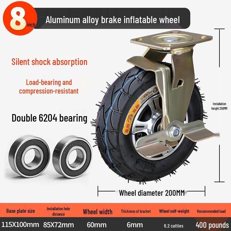 8-10 Inch Thickened Aluminum Alloy Inflatable Rubber Universal Caster Wheel for Handcarts