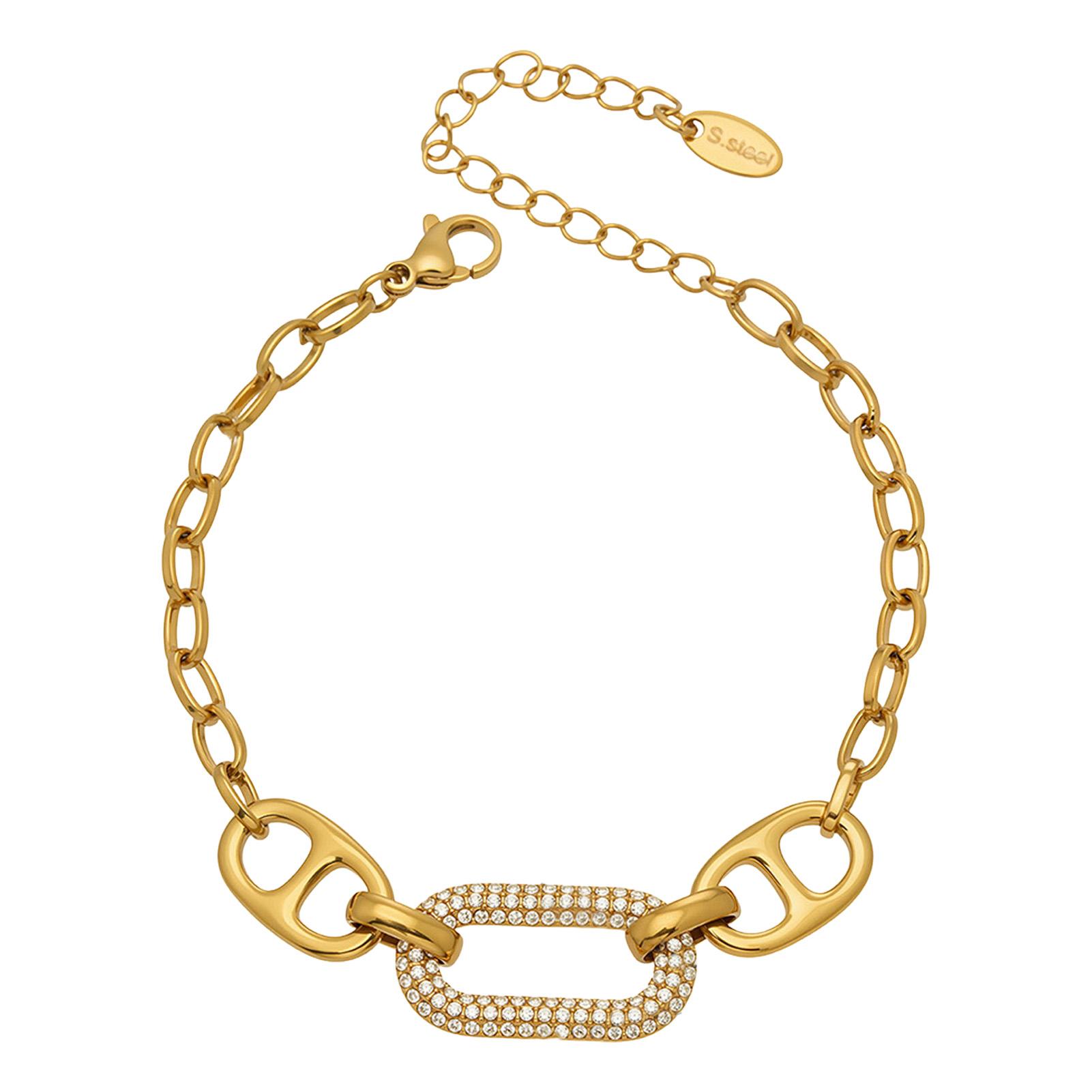 Zircon Star Beaded Bracelet Stainless Steel 18K Gold Plated 18cm Chain Length B