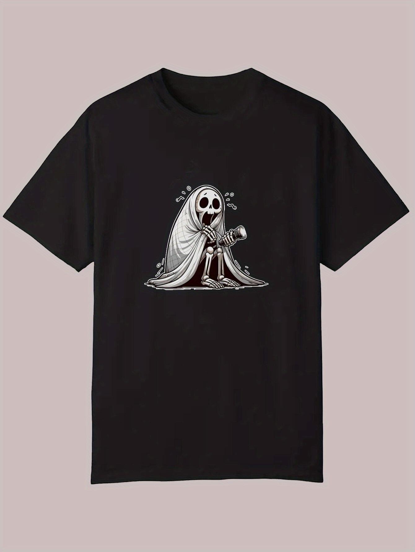 Casual Summer Graphic T-shirt - Black Round Neck Short Sleeve with & Skull Print S