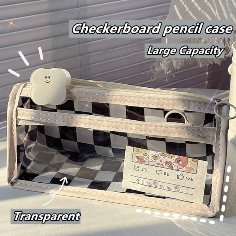 

Прозрачная шахматная доска Для карандашей Большой емкости Канцелярский пенал Сумка для хранения Учебные принадлежности