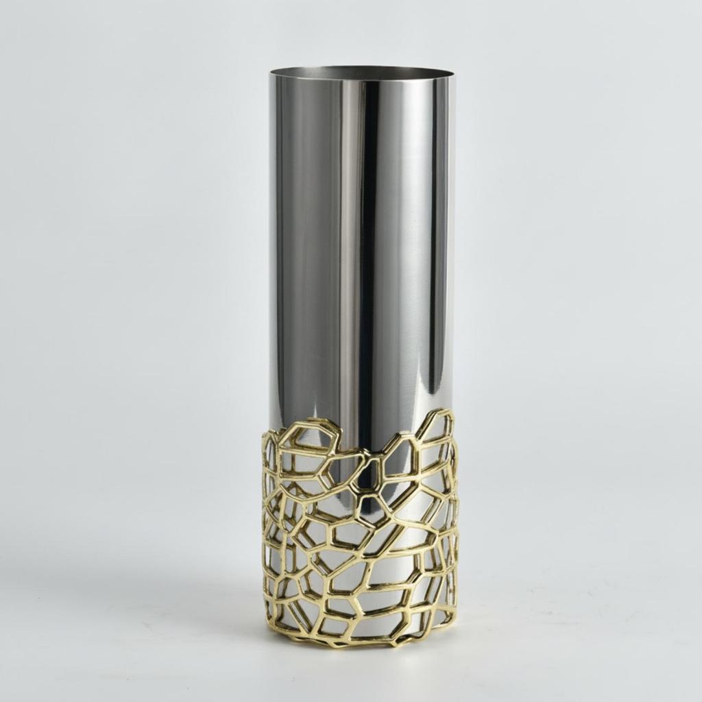 Cylindrical Vase Geometric Metal Metal-Like for Entryway, Dining Table