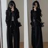 Women's Hong Kong Style Autumn-Winter Casual Sweatshirt & Wide-Leg Pants Set - Age-Reducing, Slimming, Hooded Two-Piece for Running