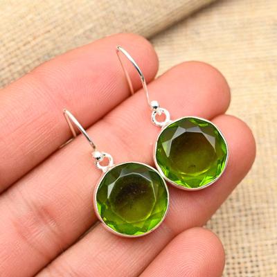Peridot Gemstone Handmade 925 Solidne kolczyki ze srebra próby 925 dla kobiet