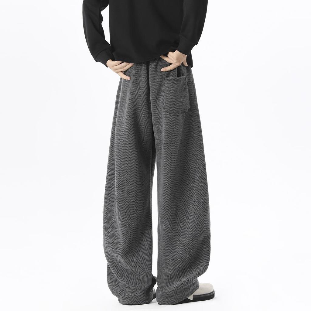 Texture straight casual pants men's autumn and winter new high street loose sweatpants drape versatile wide-leg trousers