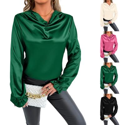 Women's Color Satin Elegant Long Sleeve Blouse