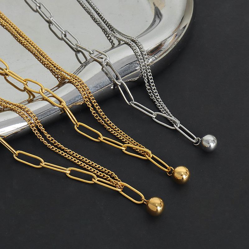 Elegant French Double Layer Chain Stitch Necklace in Titanium Steel with 18K Gold - Versatile Clavicle Jewelry