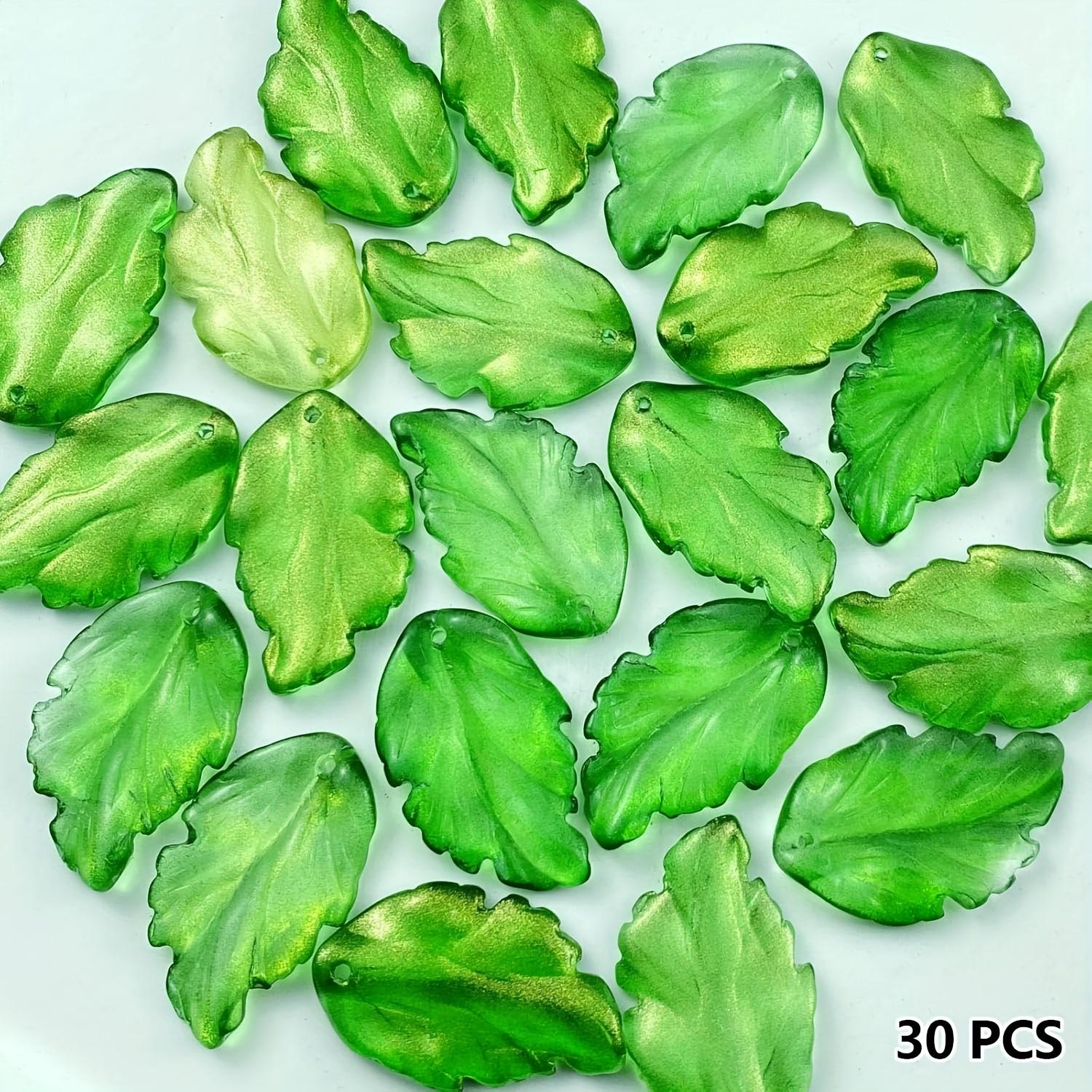 

30 Winkit Leaf-Shaped Glass Spacer Beads - Realistic Texture Details, Vibrant Grass Green. DIY Jewelry Making, Bracelets, Neckla 30pcs