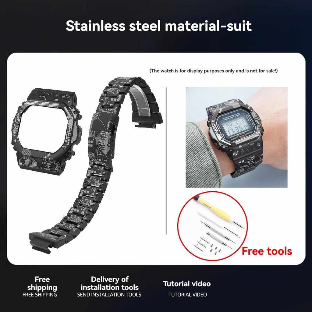Titanlegierungsarmband+Gehäuselünette für Casio G-Shock DW-5600 GW-M5610 GW-B5600 Mod Kit Edelstahl-Armband-Set Zubehör