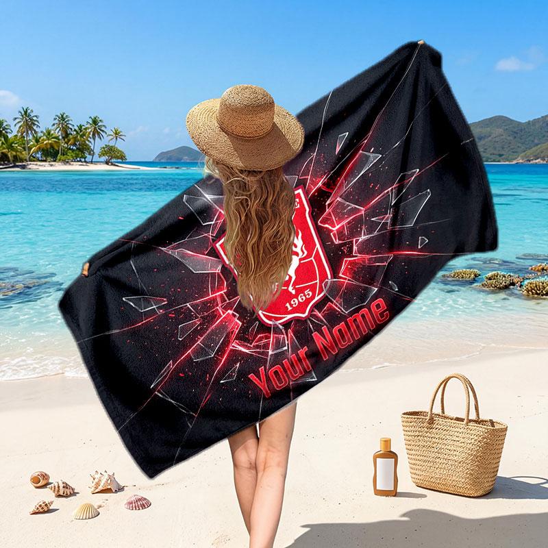 FC Twente Custom Beach Towel, Personalized Name Text Print, Football Logo Soft Quick‑Dry Towel Holiday Gift
