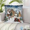 1 Medieval Christmas Tapestry Print Pillow Cover, Vintage Style Victorian Winter Snow Scene Design Patterned Cushion Case with Zipper Closure, Single-