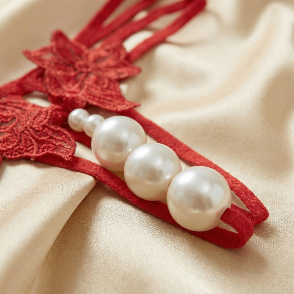 Pearl Women's Thong Flower Mesh Lace Briefs Sweet Pearl Lace Underwear  Female