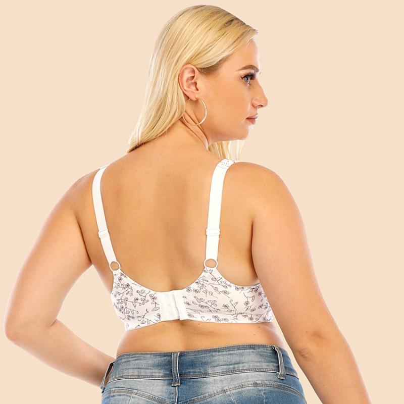 Europäischer und Amerikanischer Reiner Baumwolle Ohne Bügel Übergröße BH Bedruckt Chinesischer Stil Breiter Schulterträger Bequeme Unterwäsche