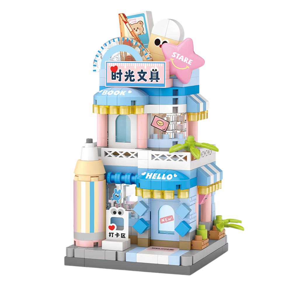 City Iandscape Building Block Scene Cafe Flower Shop Retail Building Block Model Ornament Toy Gift