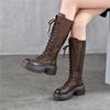 Чоботи жіночі високі на шнурівці збоку на блискавці з натуральної шкіри на товстій підошві на високих підборах