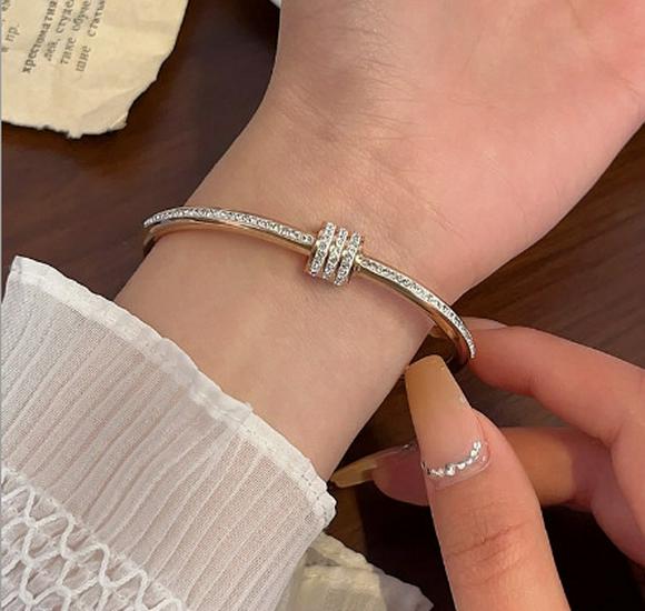 

Элегантный браслет из титановой стали с инкрустацией цирконами для женщин - Роскошный подарок для девушки или лучшей подруги