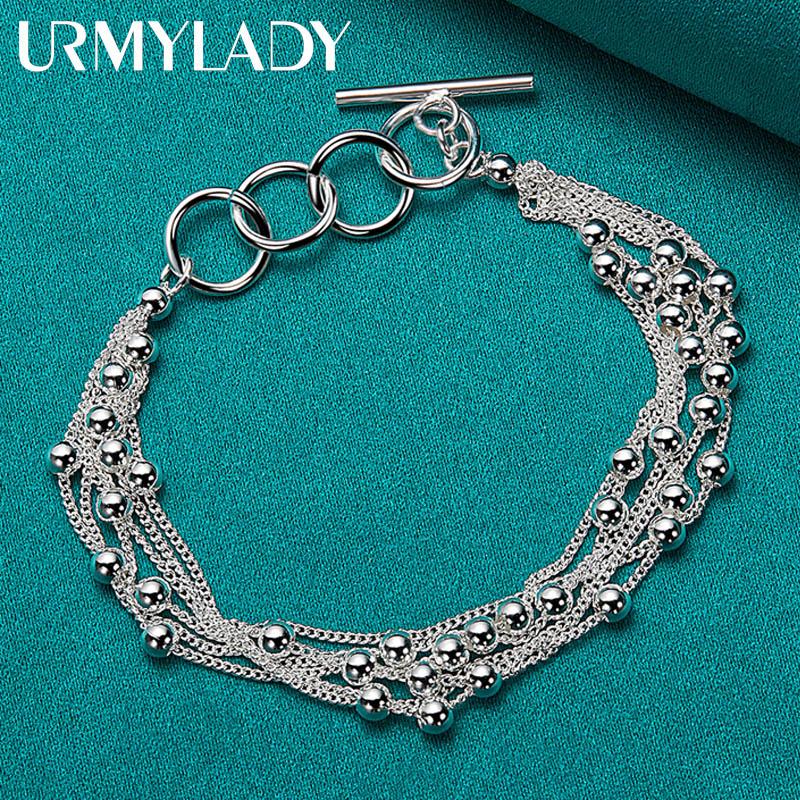 925 Sterling Silver Multi-Chain Smooth Beads Bracelet Fashion Jewelry MB047