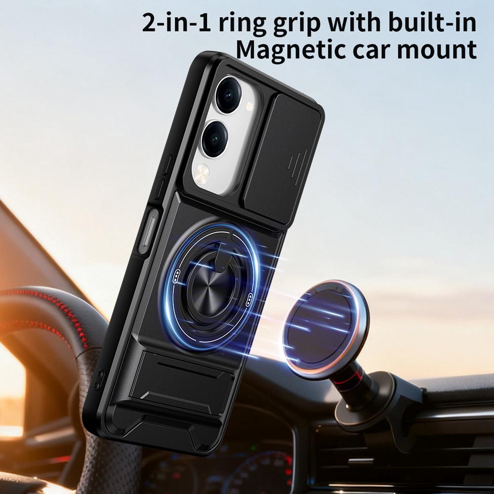 KEYSION Magnetic Phone Case for VIVO Y04 Y04s Y29s Y29t 5G Slide Camera Protection Upright Kickstand 360° Ring Shockproof Cover