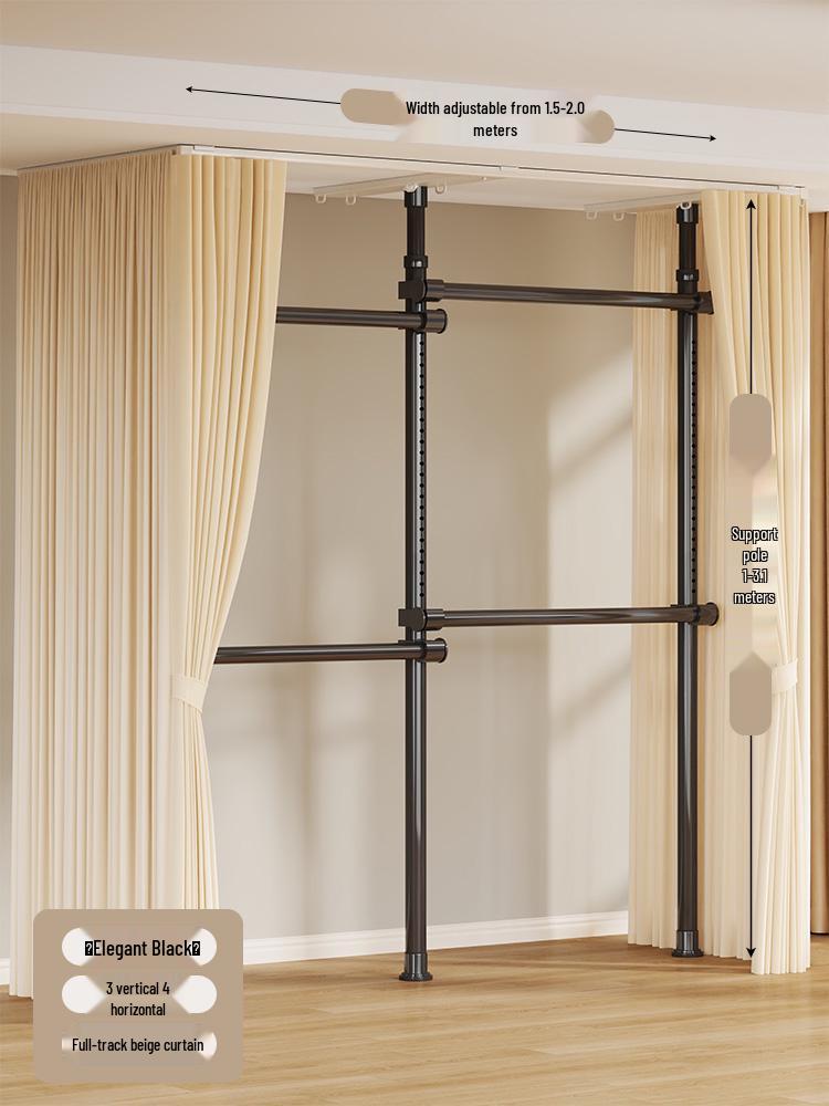 Floor-Standing Clothes Rack: Bedroom Hanger, Retractable Drying Rod, Coat & Hat Rack.
