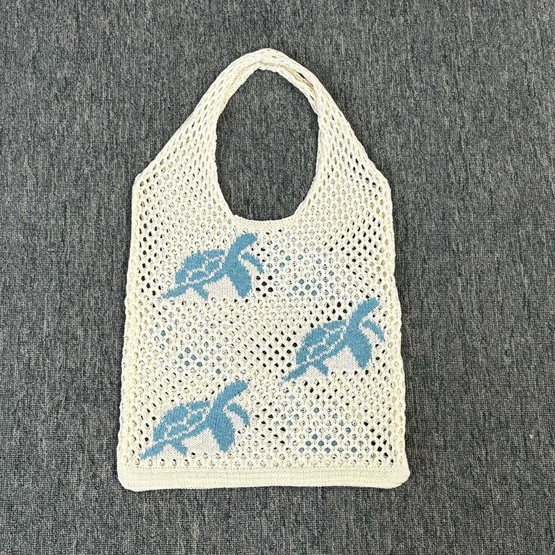 Women's Lightweight Foldable Beach Tote Bag Animal Print Hollow Weave Crochet Design Shoulder Bag for Travel Shopping & Casual Outings KTY