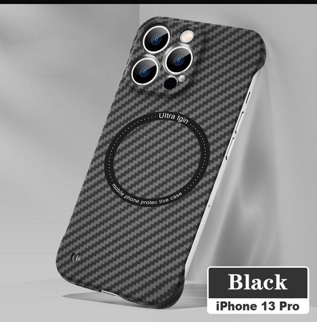 Para magsafe magnético caso de carga sem fio para iphone 13 12 11 pro max 13pro ultra fino padrão fibra carbono sem moldura capa
