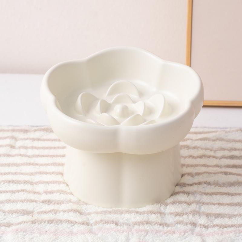 

1pc Pet Slow Feeder Bowl Tall Ceramic Cat Dog Bowl Small Dog Cat Anti-Choking Anti-Spilling Guarded Neck Slanted Bowl бежевый