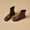 Square Toe Elastic Women'S Ankle Boots Autumn Winter Fleece-Lined Female Short Shoes Leather Booties Sale Goth Trend  Boot