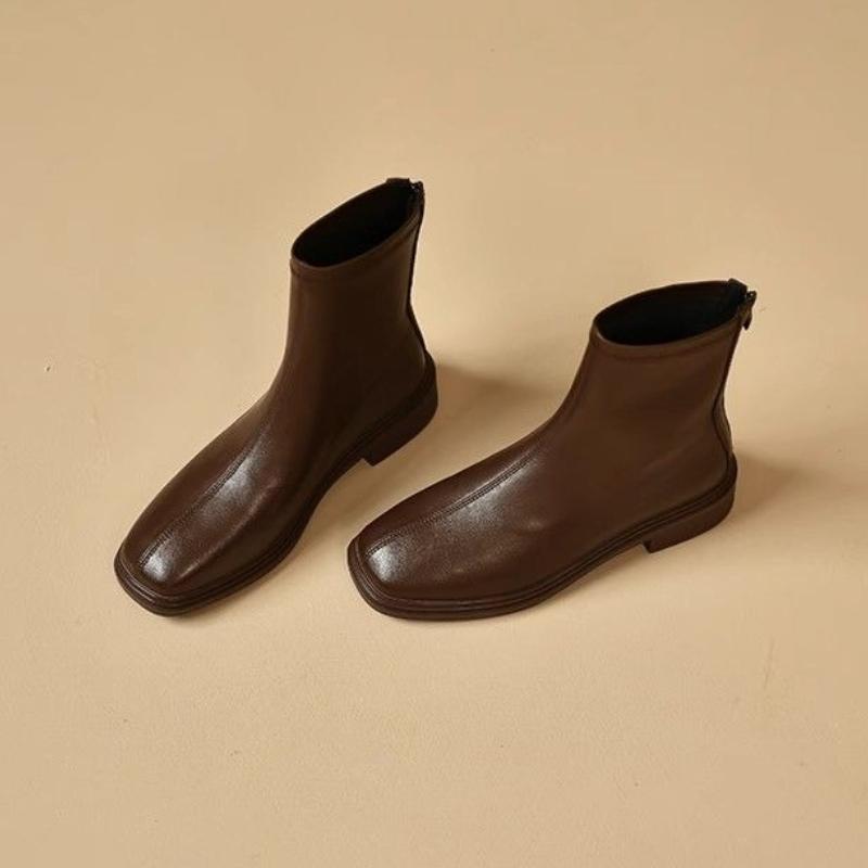 Square Toe Elastic Women'S Ankle Boots Autumn Winter Fleece-Lined Female Short Shoes Leather Booties Sale Goth Trend Boot