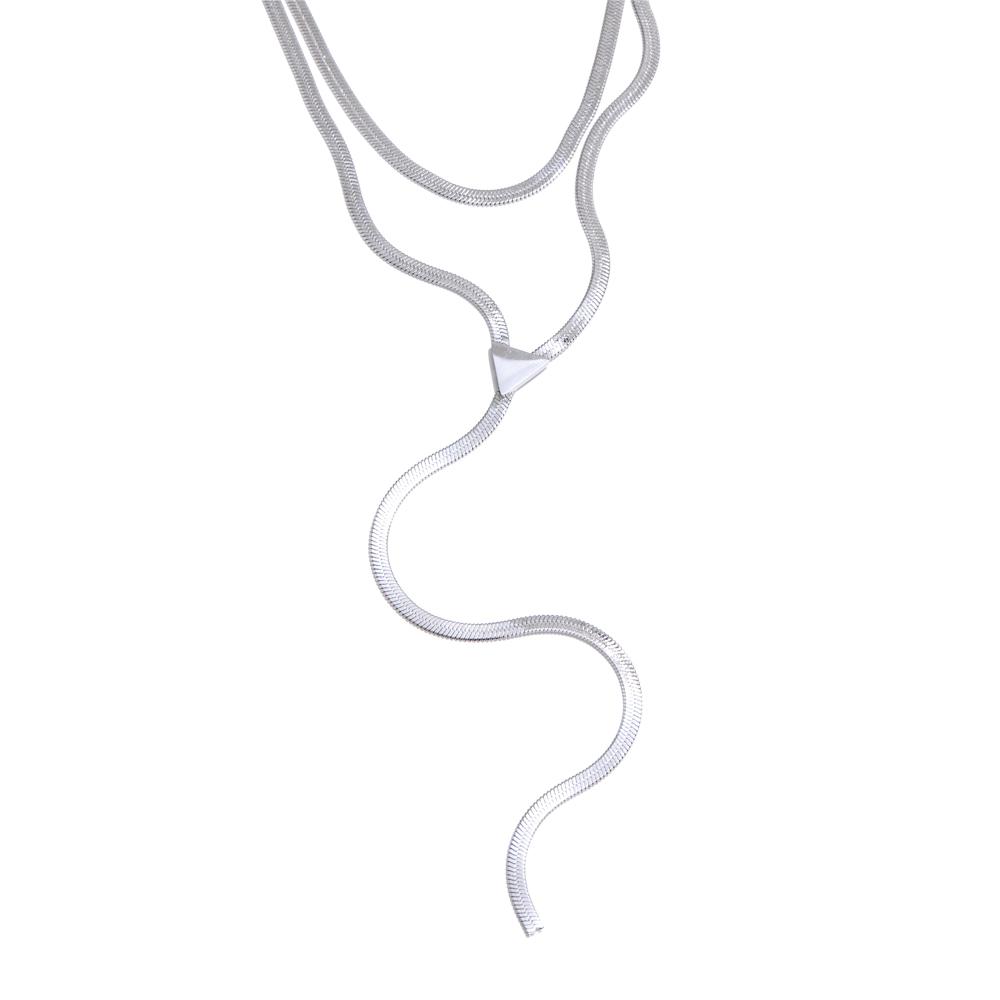 Yhpup Personalized Stainless Steel Double Layer Snake Chain Long Pendant Necklace Water Resistant Popular Jewelry Gift