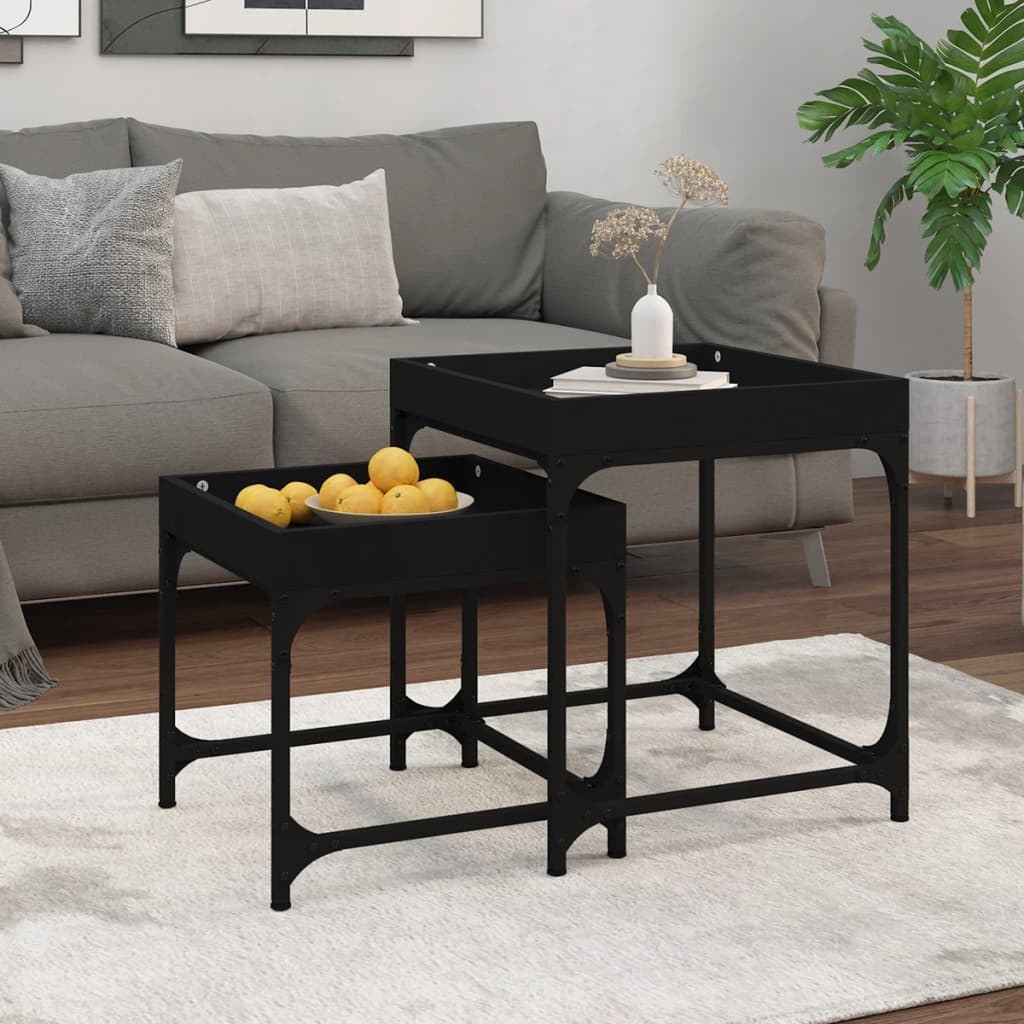 Side Tables 2 Pcs Black Wood Based Material