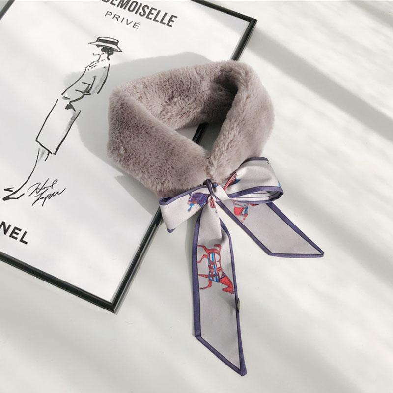 Women Fake Collar Tie Winter Faux Fur Woman False Collar Girls Detachable Fur Collar Ribbon Warm Scarfs for Ladies Neckerchiefs