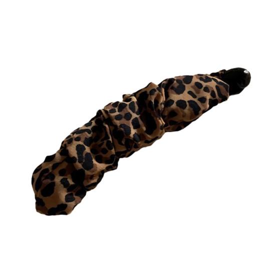 Retro Style Hairpin Stable Non-Slip Banana Clip with Pleated Fabric Wrap Leopard Plaid