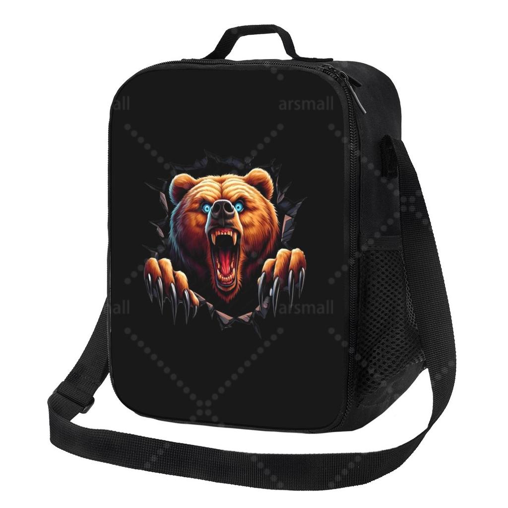 Bear Lunch Bag with Adjustable Shoulder Strap Reusable Thermal Bento Tote for Work Picnic Beach