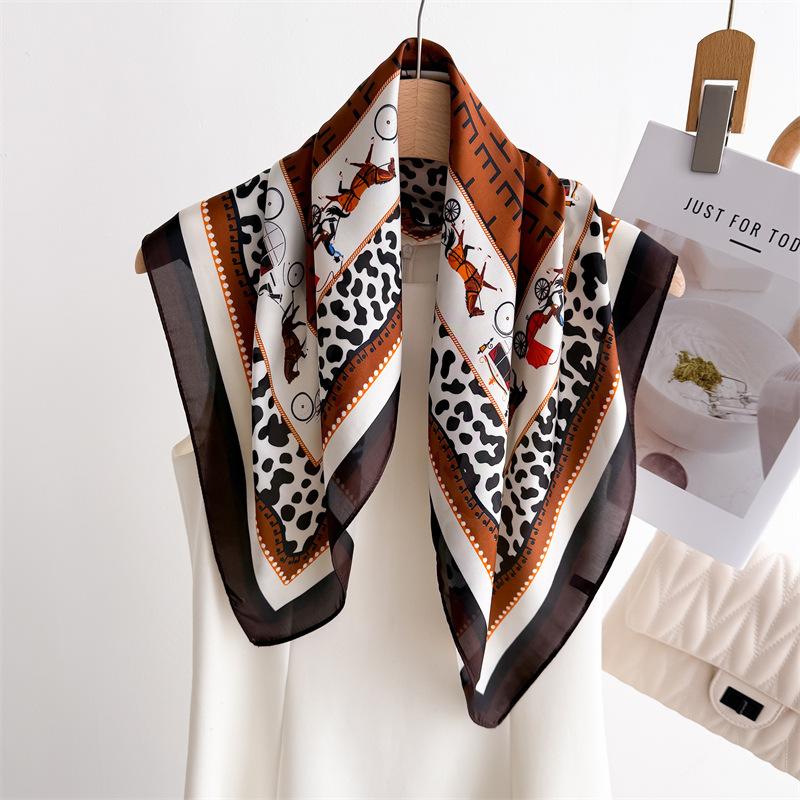 Letni Szal Jedwabny z Prostym Nadrukiem Szal Kwadratowy 70cm Modny Wszechstronny Szal Damski Profesjonalny Szal Jedwabny