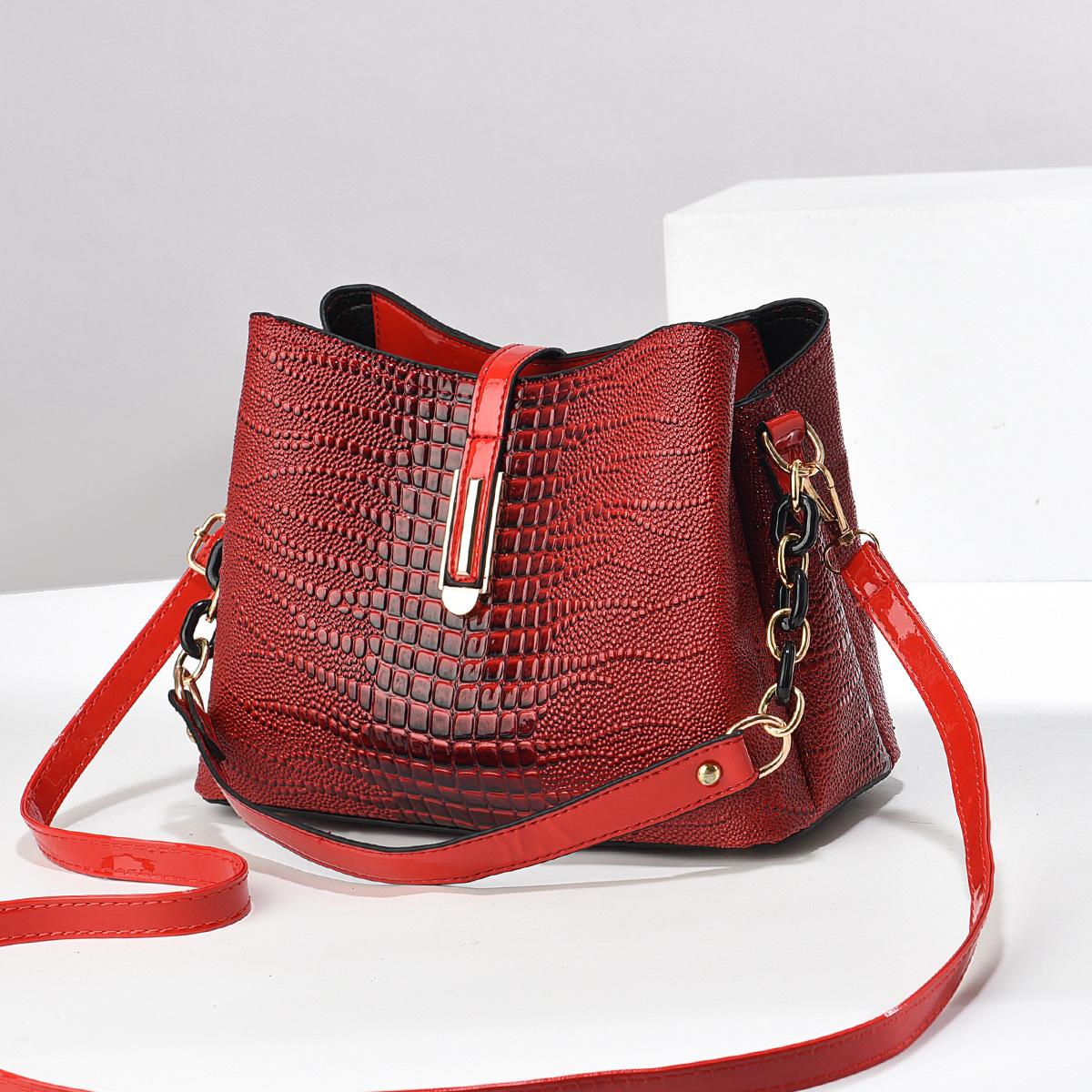 Новая вместительная сумка-ведро женская сумка-ведро яркая кожаная сумка-мессенджер с каменным узором 26*12*19cm красный